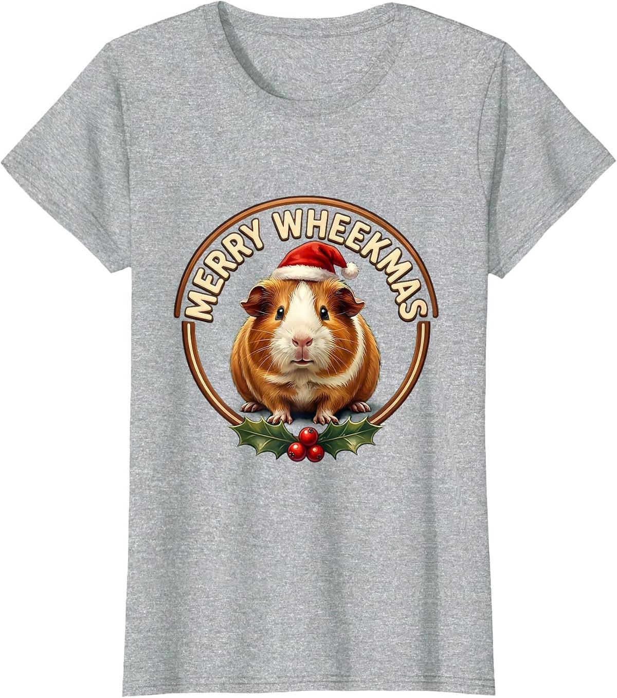 Women's Merry Wheekmas Funny Guinea Pig Christmas Pet Lover Holiday T-Shirt - Heather Grey