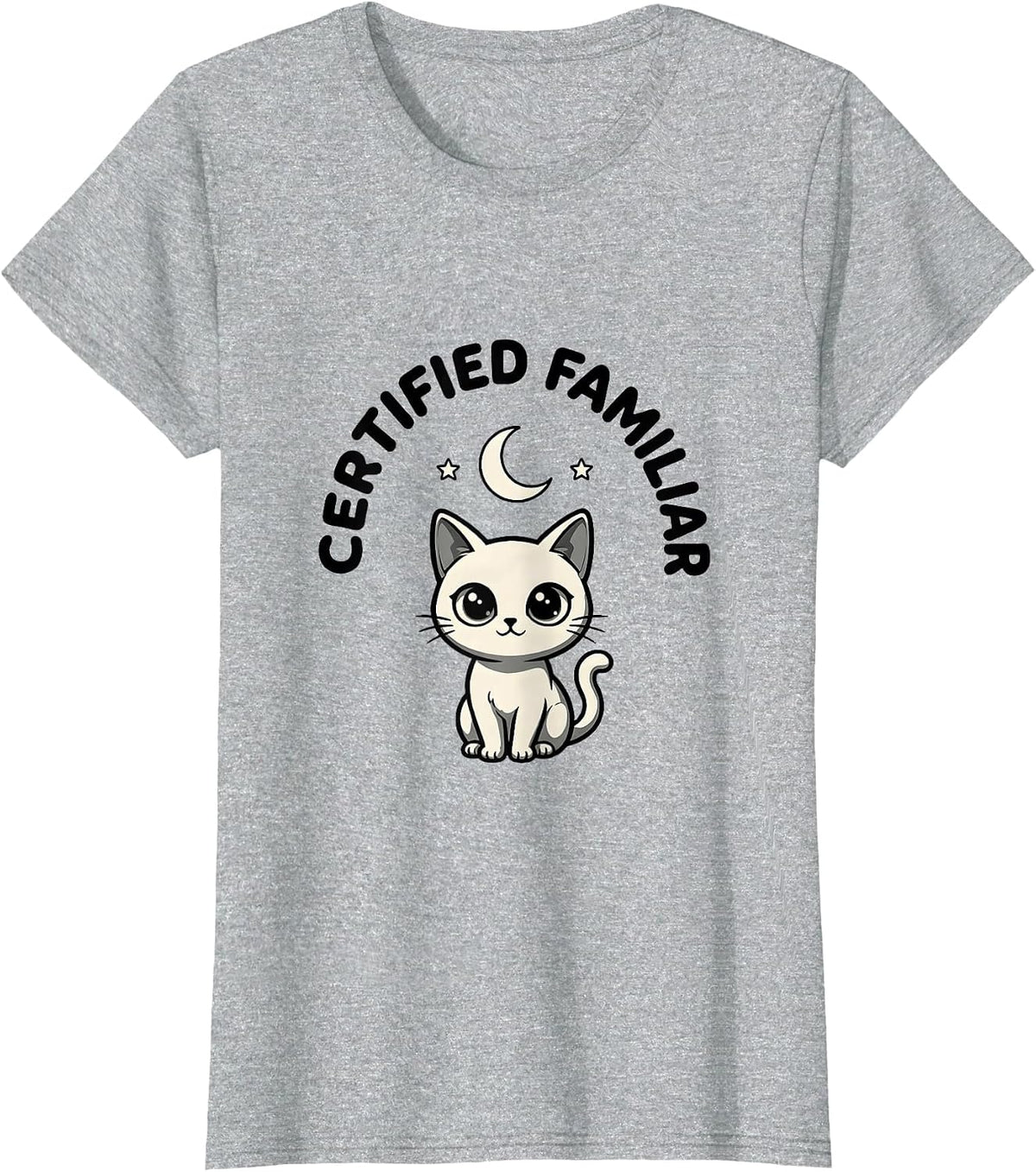 Women's Certified Familiar Pastel Goth Kawaii Creepy Cute Cat T-Shirt - Heather Grey