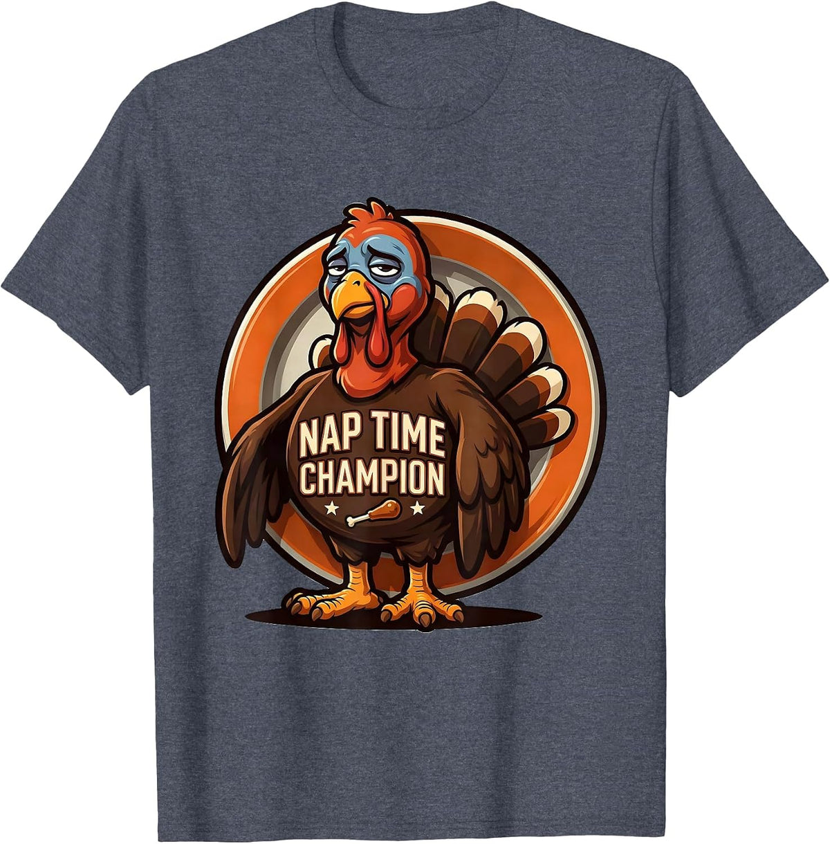 Nap Time Champion Funny Turkey Family Thanksgiving Crew T-Shirt - Heather Blue
