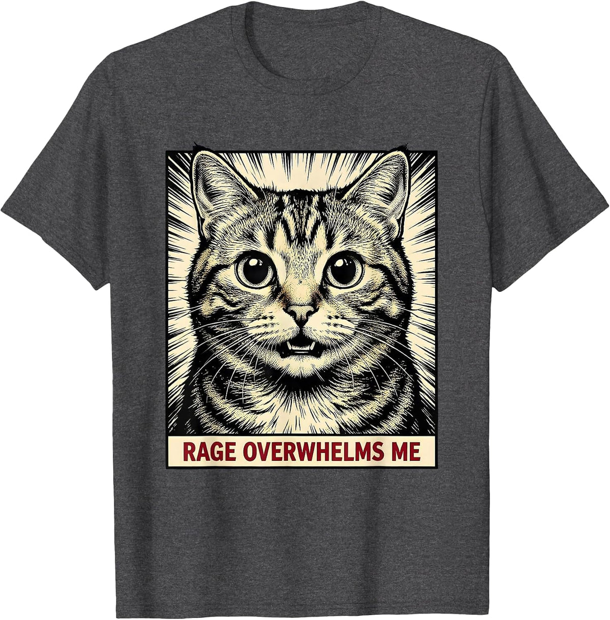 Men's Rage Overwhelms Me Comic Book Cat Meme Sarcastic Humor T-Shirt - Dark Heather Grey