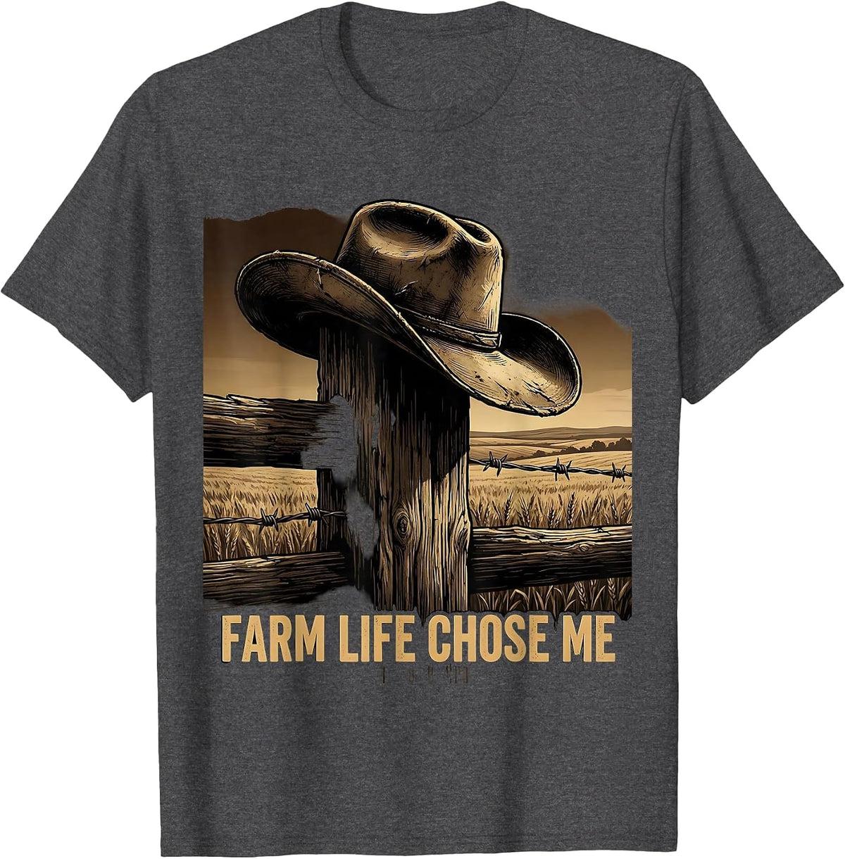 Men's Farm Life Chose Me Country Living Design T-Shirt - Dark Heather Grey