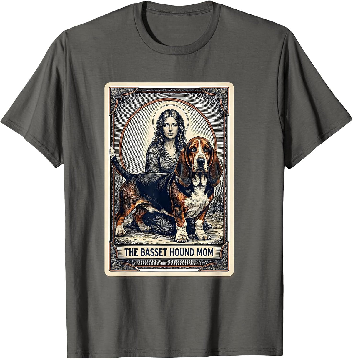 Men's The Basset Hound Mom Tarot Card Dog Mom Halloween T-Shirt - Asphalt Grey