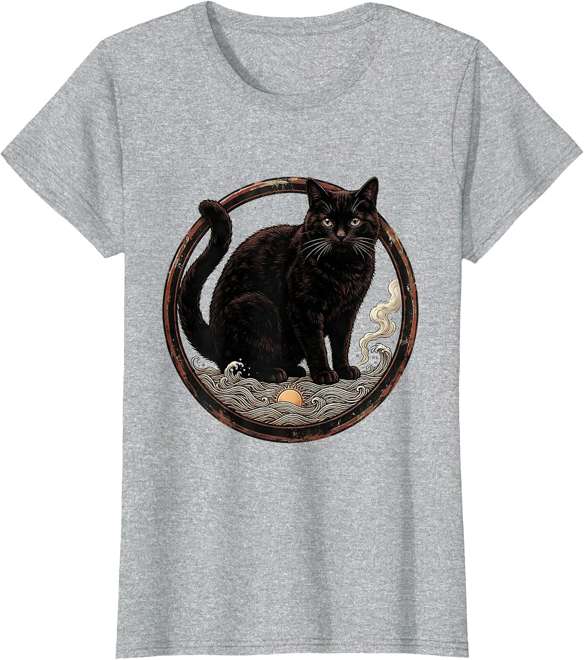 Women's Cat Ramen Kaiju Vintage Anime Art Japanese Cat Lover T-Shirt - Heather Grey