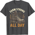 Men's Farm Strong All Day Country Life Design T-Shirt - Dark Heather Grey