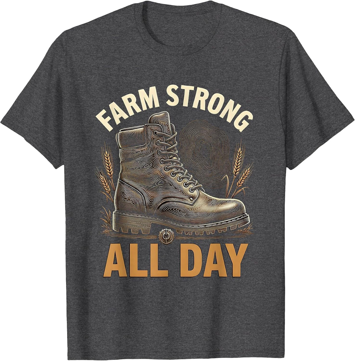 Men's Farm Strong All Day Country Life Design T-Shirt - Dark Heather Grey