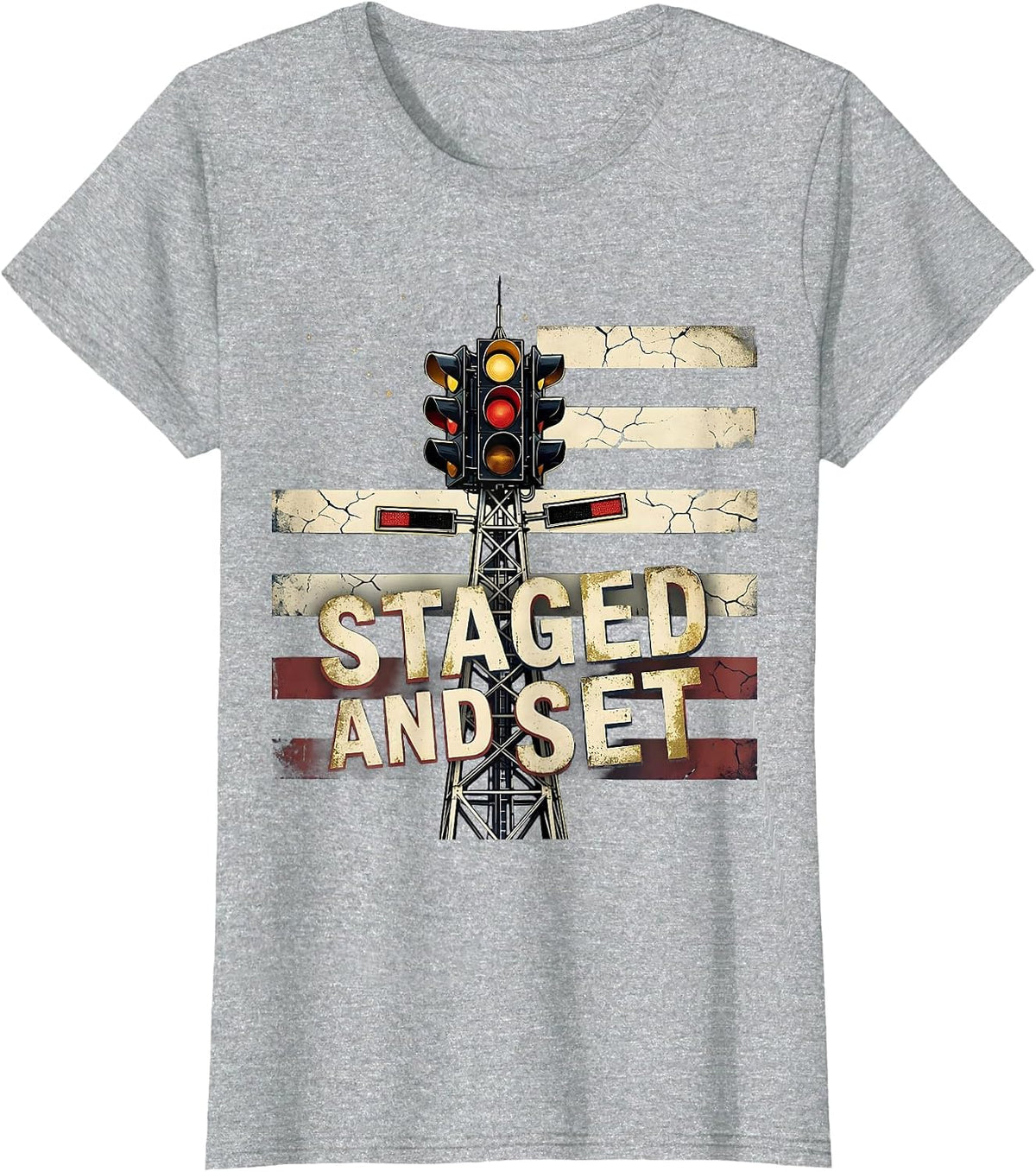 Women's Staged And Set Vintage Patriotic RC Car Drag Racing Hobbyist T-Shirt - Heather Grey