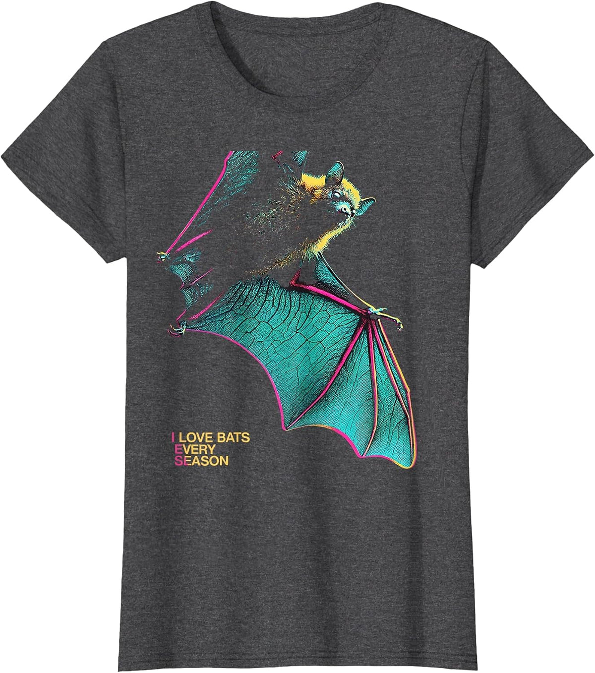 Women's I Love Bats Every Season Vintage Bat Lover Halloween Humor T-Shirt - Dark Heather Grey