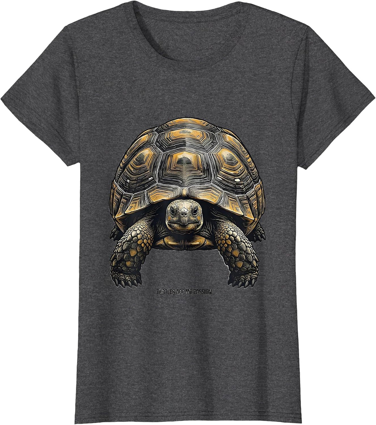 Women's Turtles Are My Passion Linocut Turtle Lover Gift T-Shirt - Dark Heather Grey