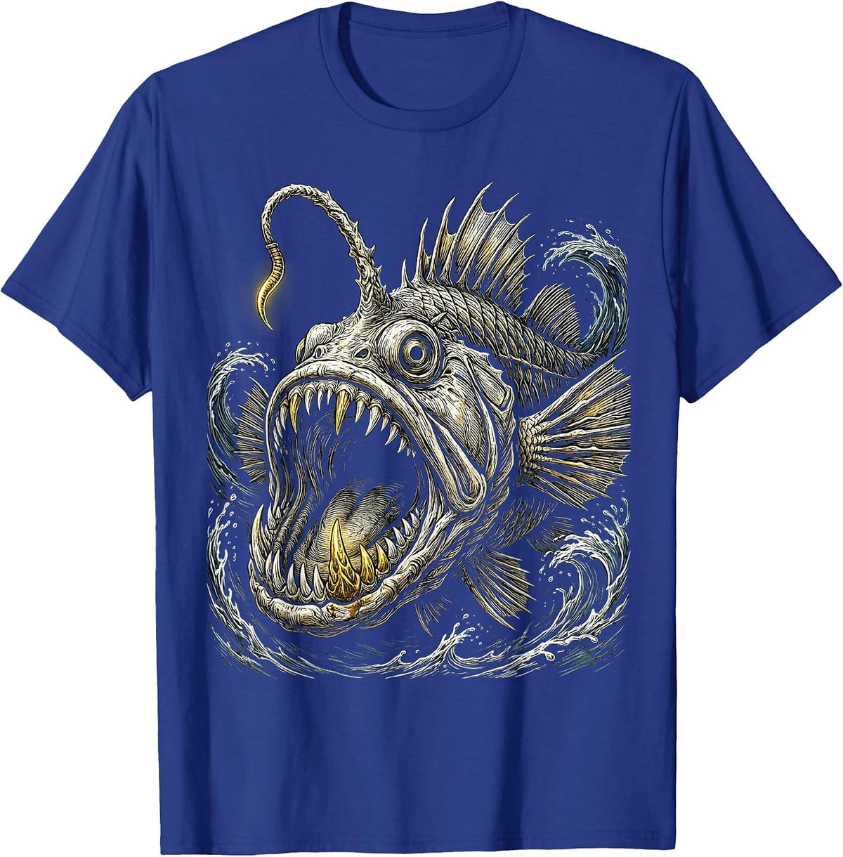 Pirate Anglerfish Deep Sea Gold Tooth Illustration T-Shirt - Royal Blue