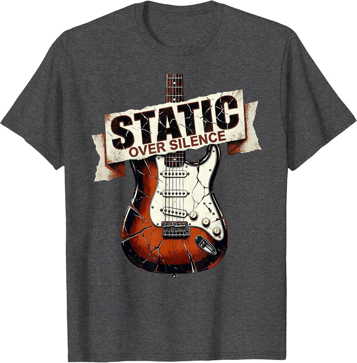 Static Over Silence Grunge Graphic Design T-Shirt - Dark Heather Grey