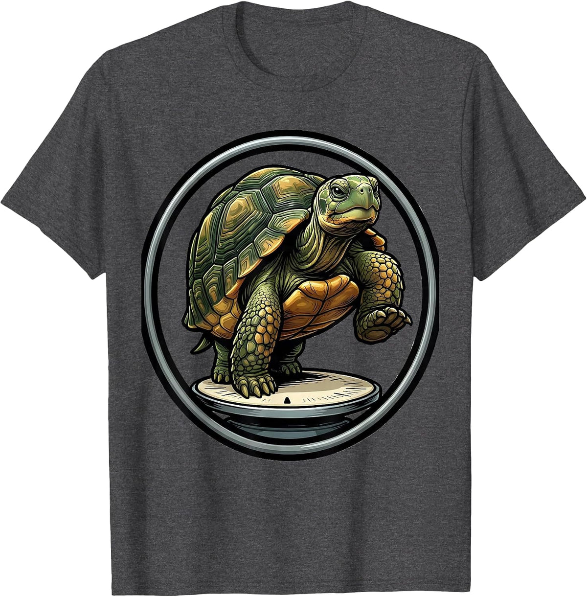 Sealed Tortoise Badge Cartoon Turtle Lover Humor T-Shirt - Dark Heather Grey