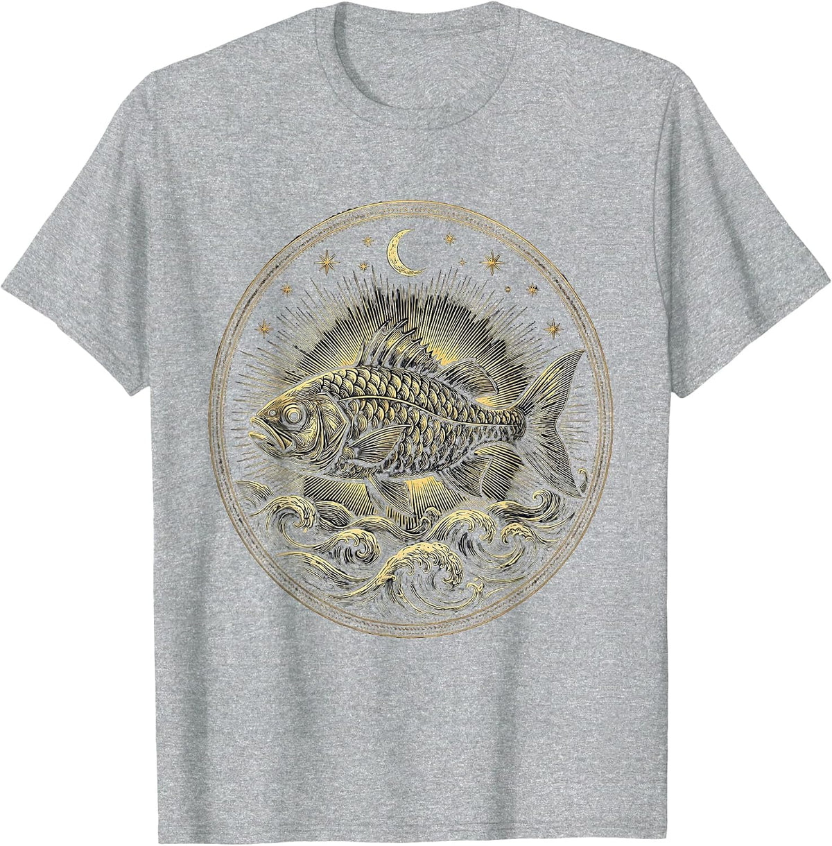 Men's Christian Fish Symbol Ocean Waves Graphic T-Shirt - Heather Grey