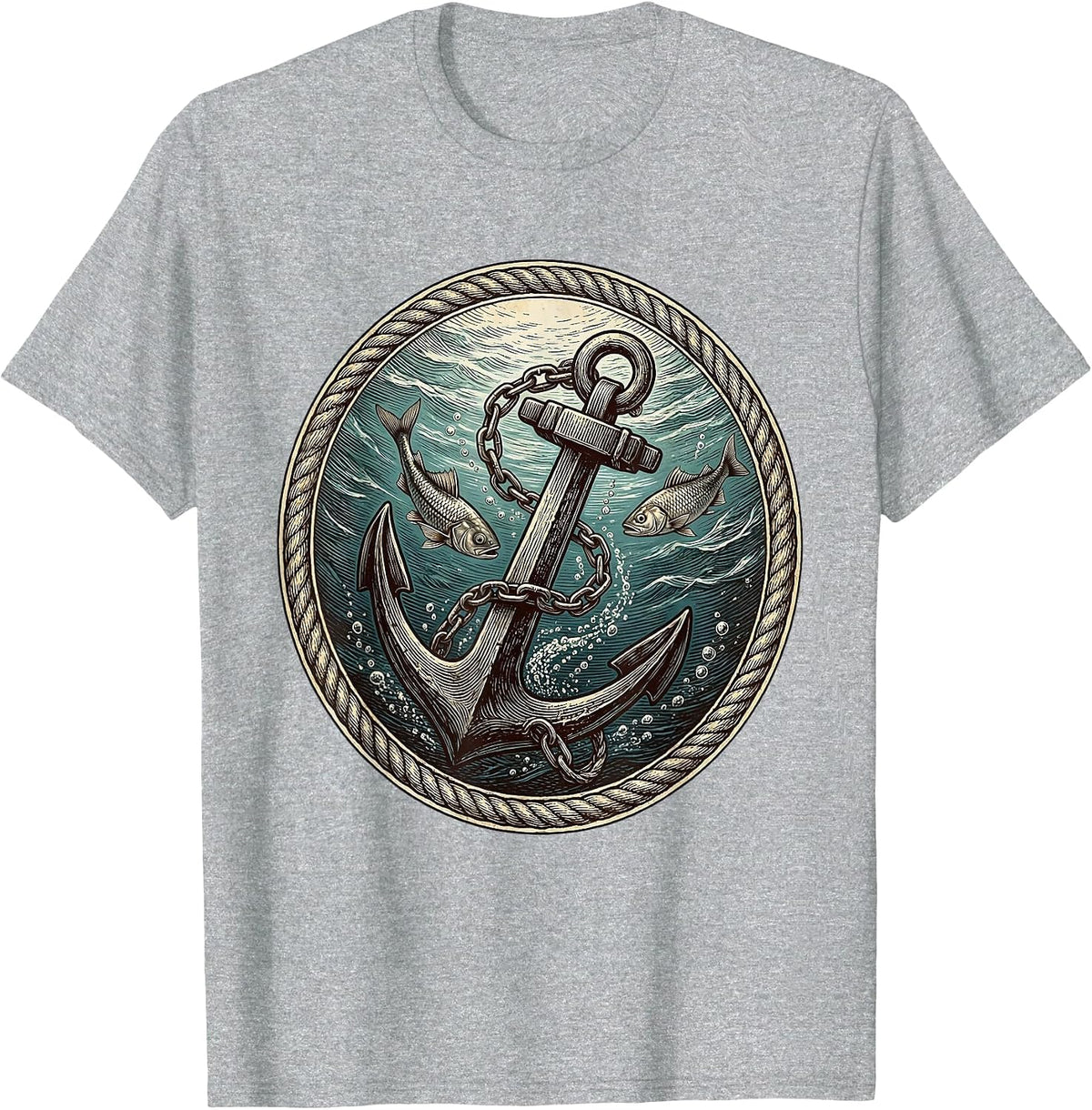 Men's Sinking Anchor Ocean Pirate Graphic Tee T-Shirt - Heather Grey