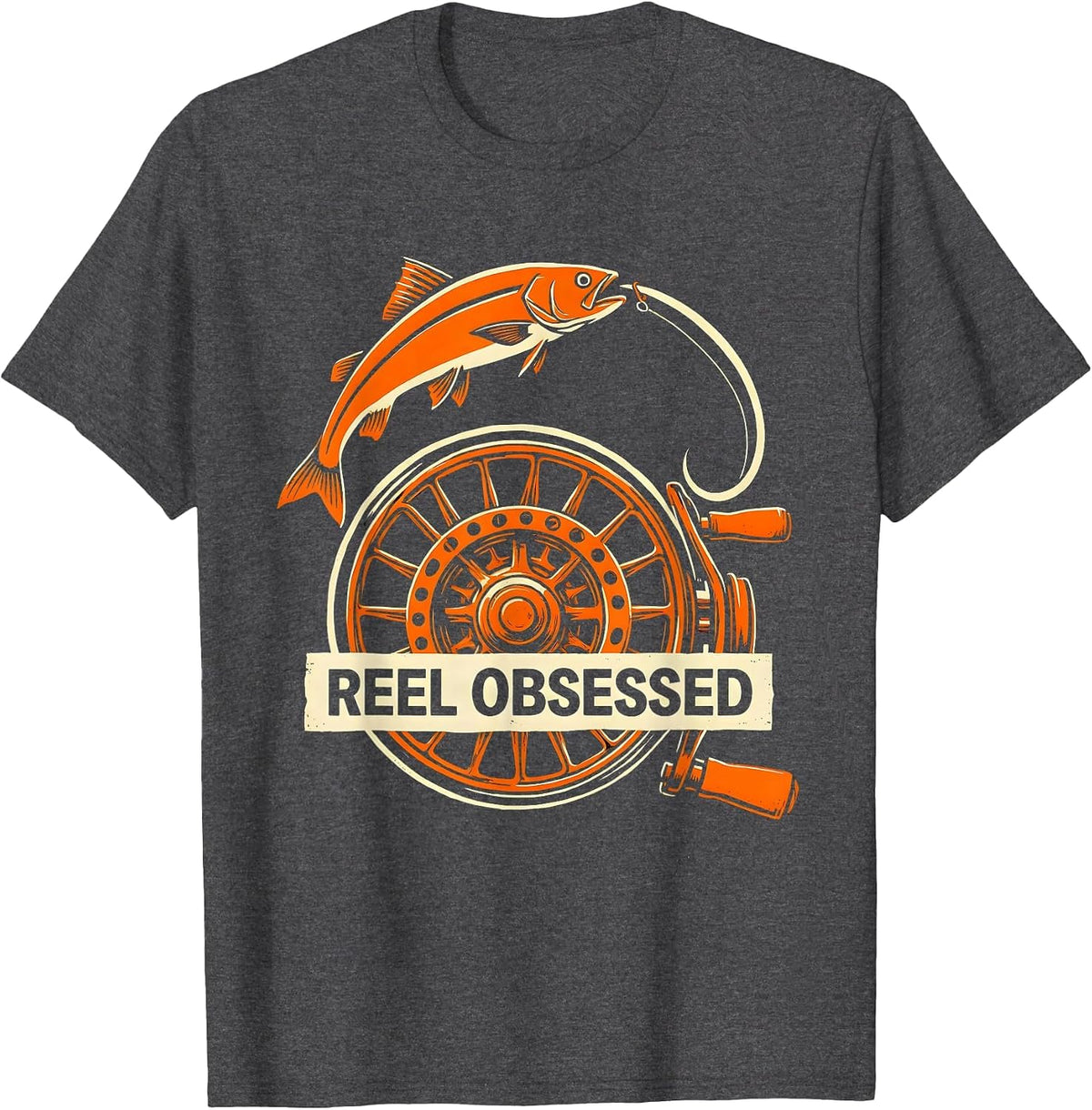 Men's Reel Obsessed Fishing Graphic Design T-Shirt - Dark Heather Grey