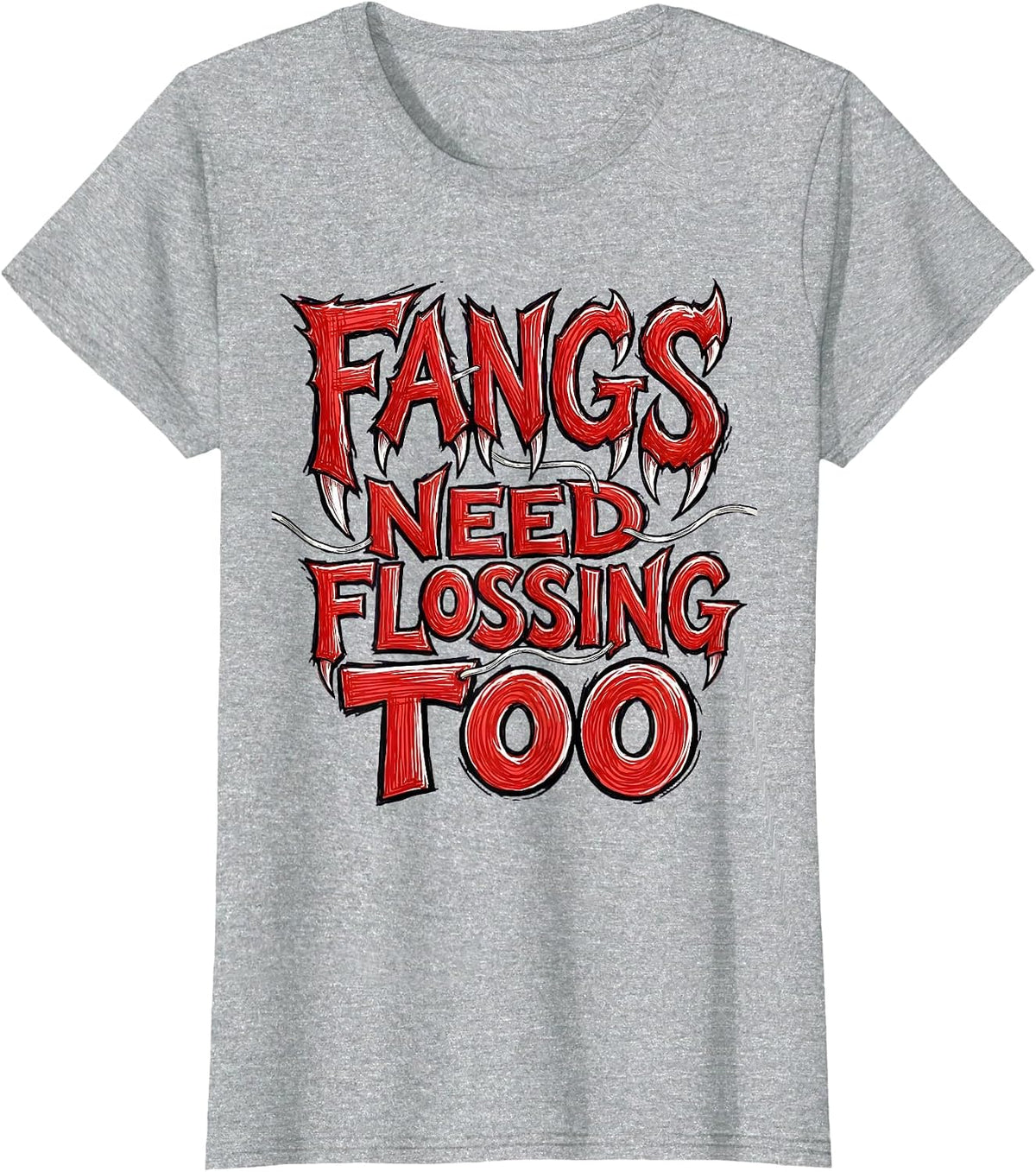 Fangs Need Flossing Too Halloween Dental Design T-Shirt - Heather Grey