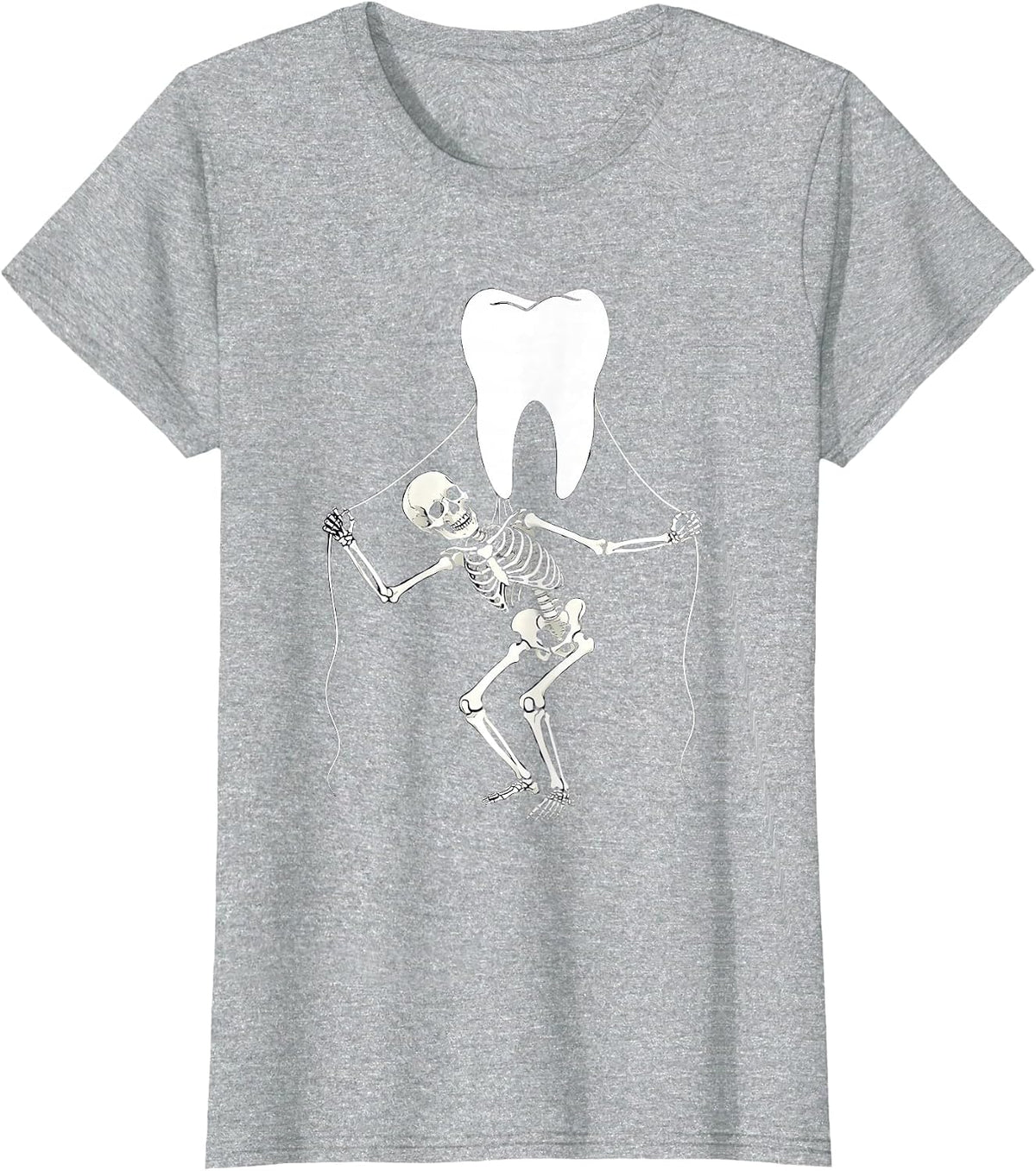 Halloween Skeleton Flossing Giant Molar Dental Art T-Shirt - Heather Grey