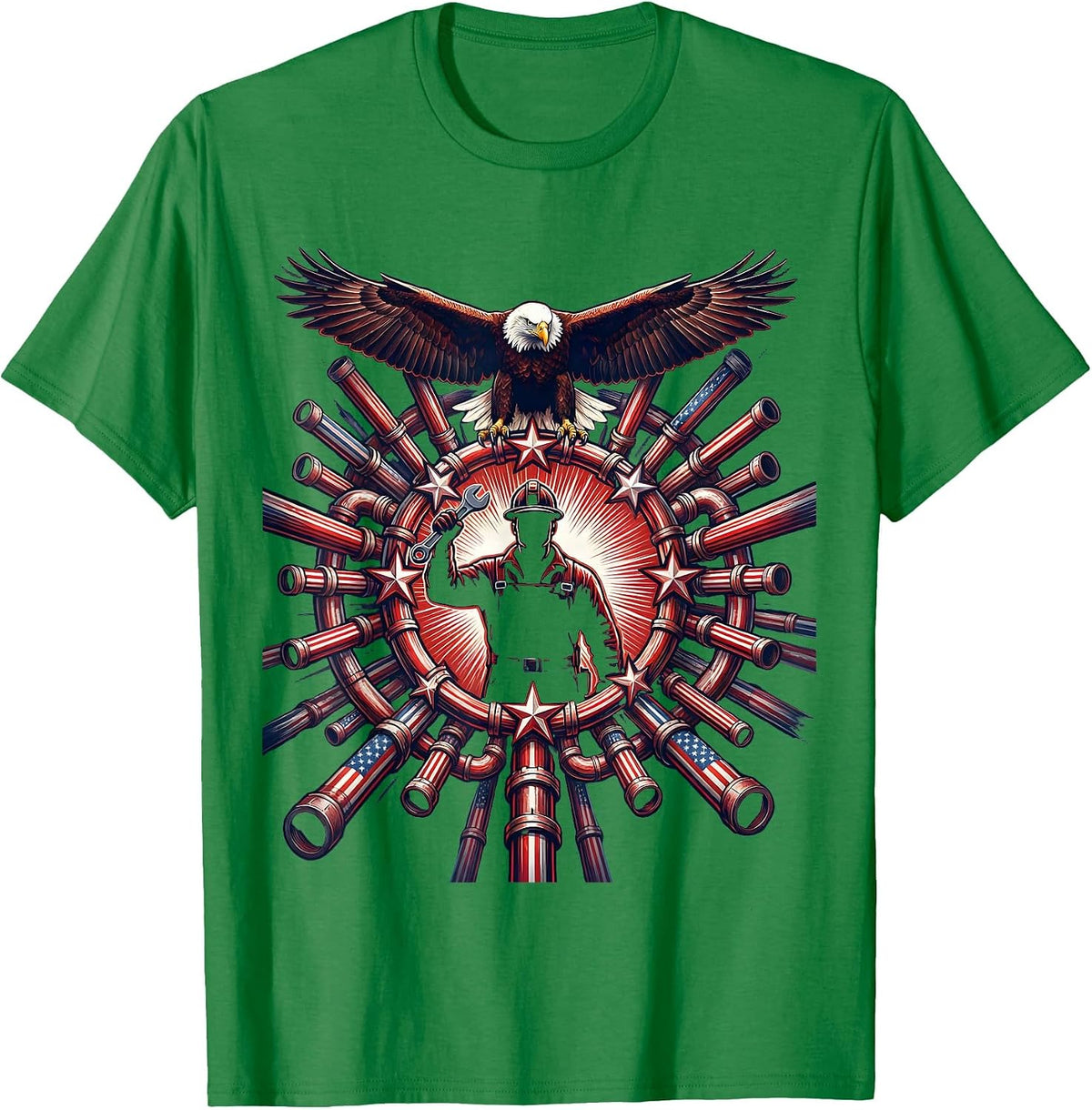 Men's Pipefitter Tangled Pipes Blue Collar Graphic T-Shirt - Kelly Green