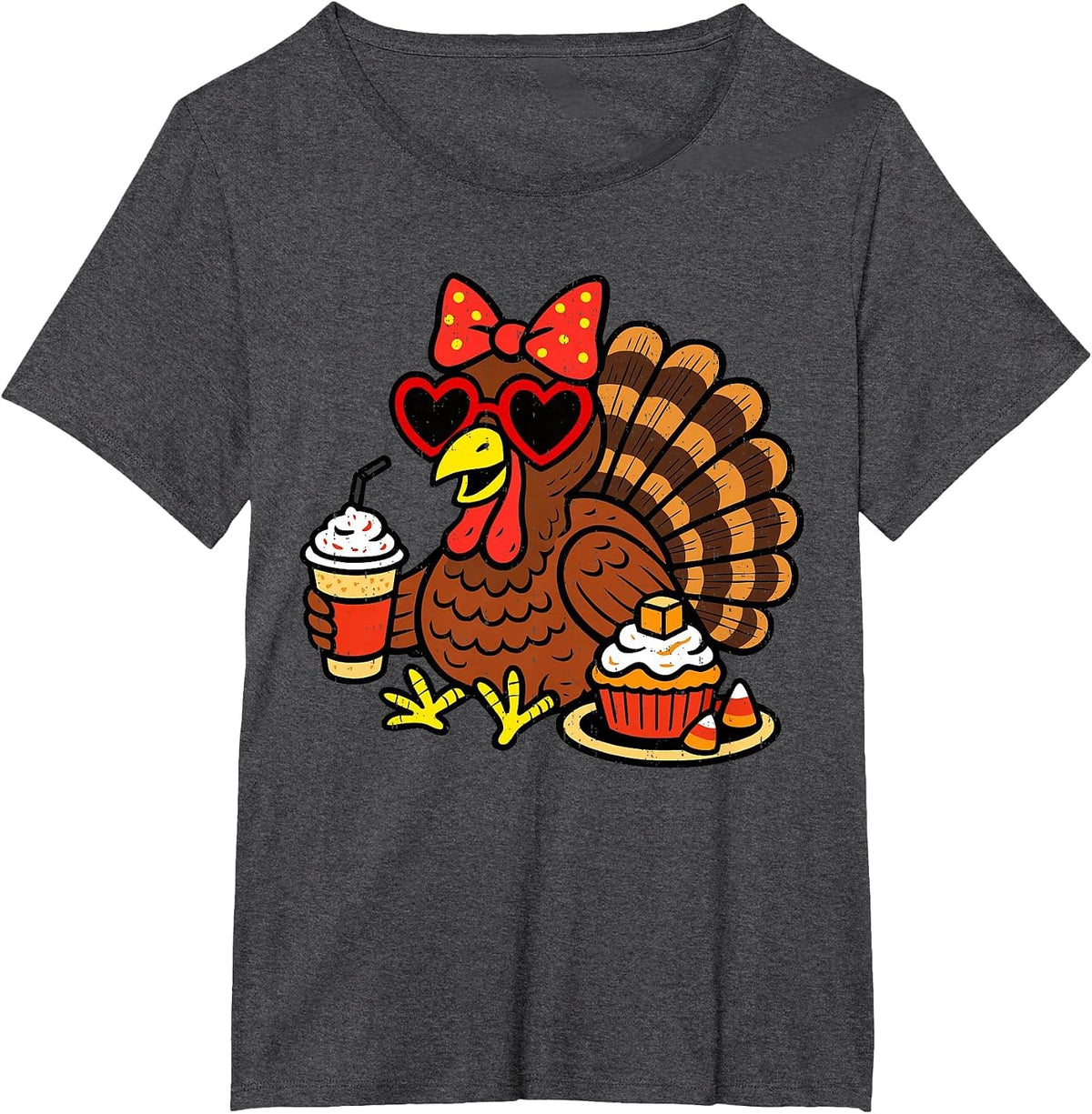 Funny Turkey Drinking Coffee Fall Thanksgiving Costume Women T-Shirt - Dark Heather Grey