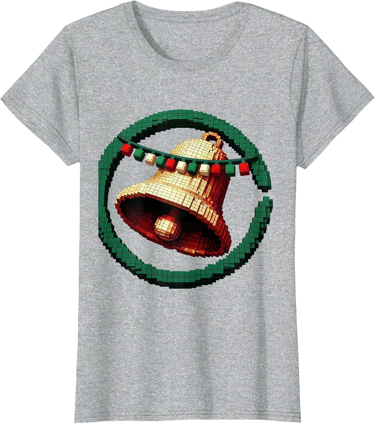 Pixel Art Jingle Bell Funny Christmas Couples Novelty T-Shirt - Heather Grey
