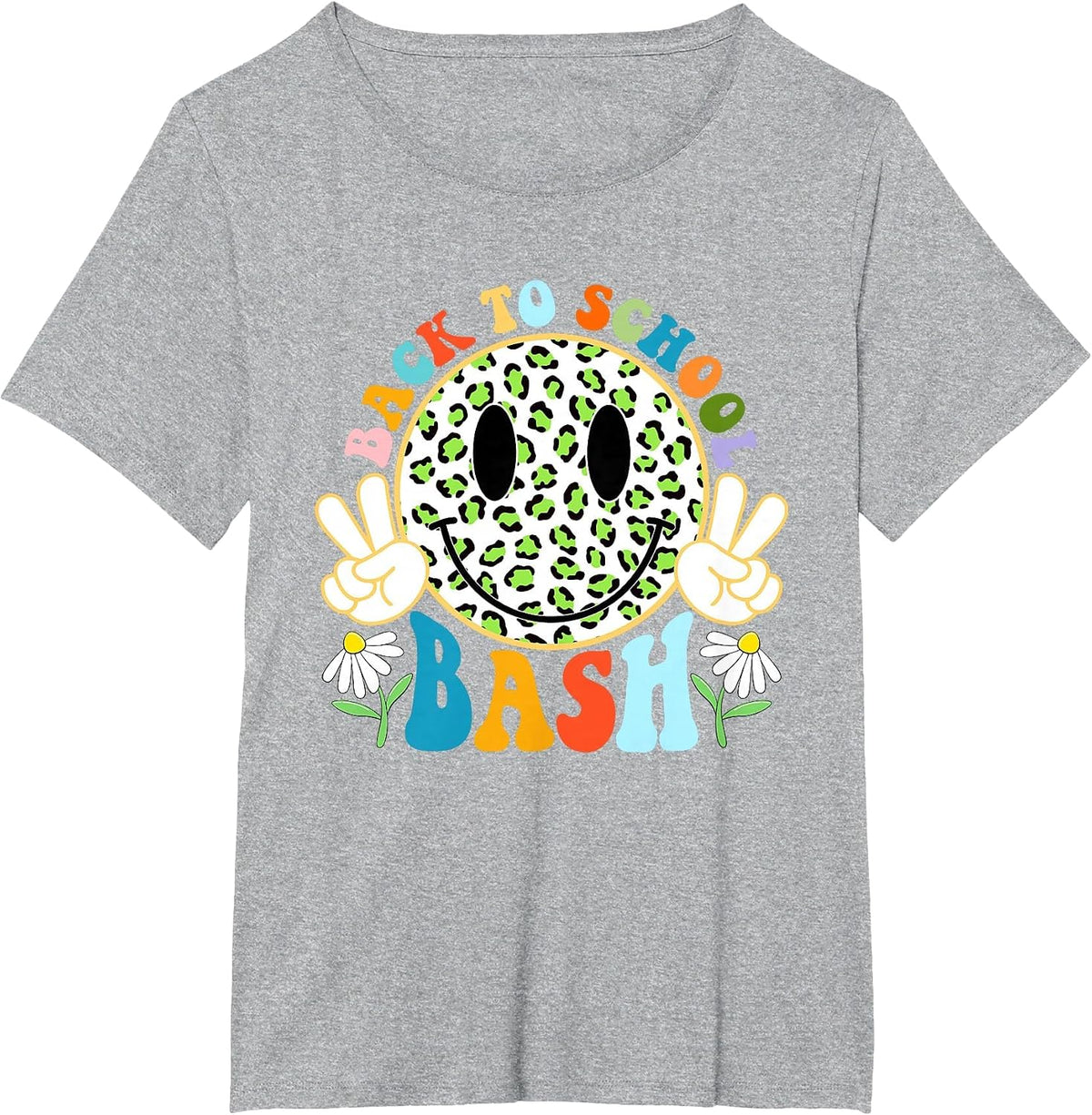 Funny Leopard Smile Face Bash Teacher Student Back to School T-Shirt - Heather Grey