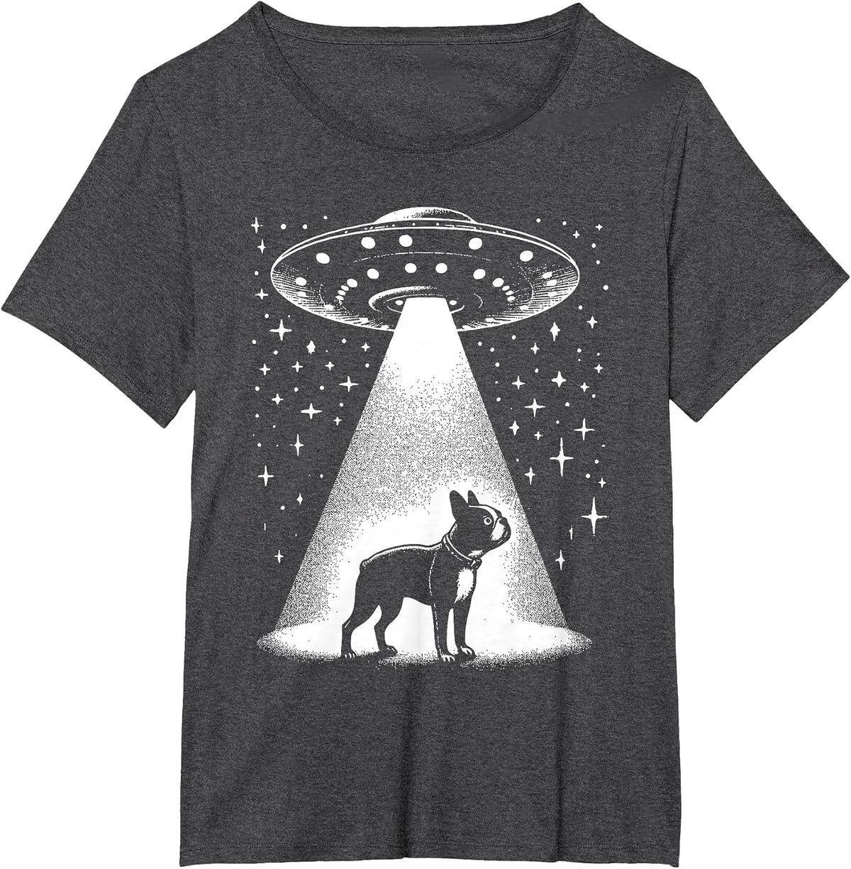 Boston Terrier Mom Dad Dog - Funny Alien UFO T-Shirt - Dark Heather Grey