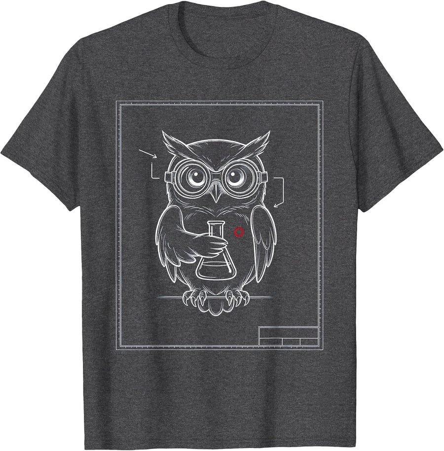 Men's Science Owl Lab Goggles Flask Graphic Tee T-Shirt - Dark Heather Grey
