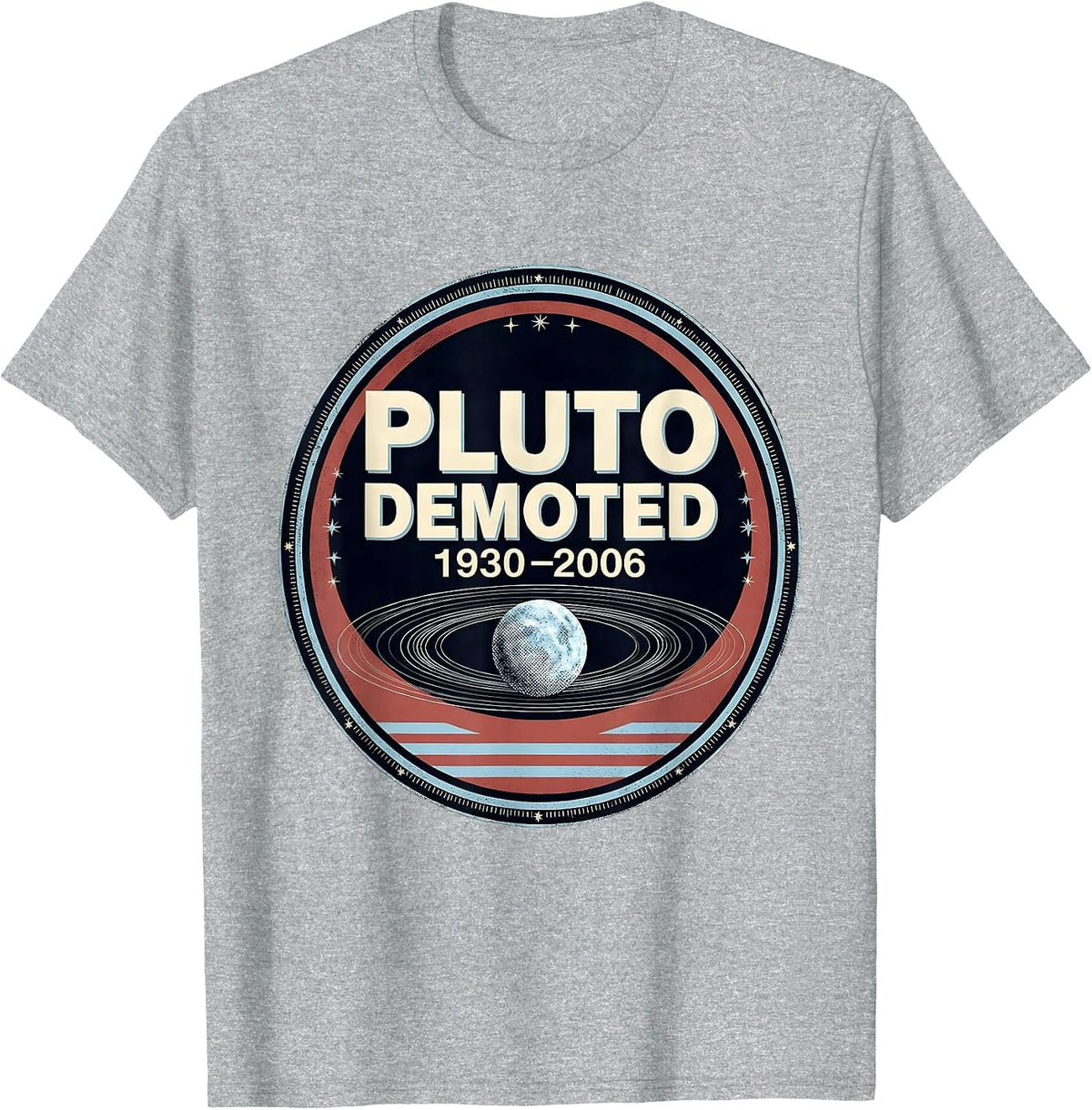 Men's Pluto, Demoted 1930–2006 Funny Retro Space Science Humor T-Shirt - Heather Grey