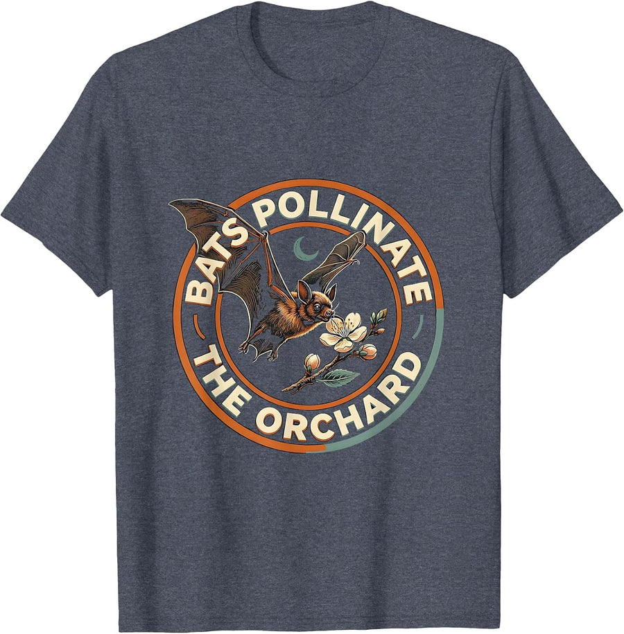 Bats Pollinate The Orchard Funny Bat Lover Halloween Animal T-Shirt - Heather Blue