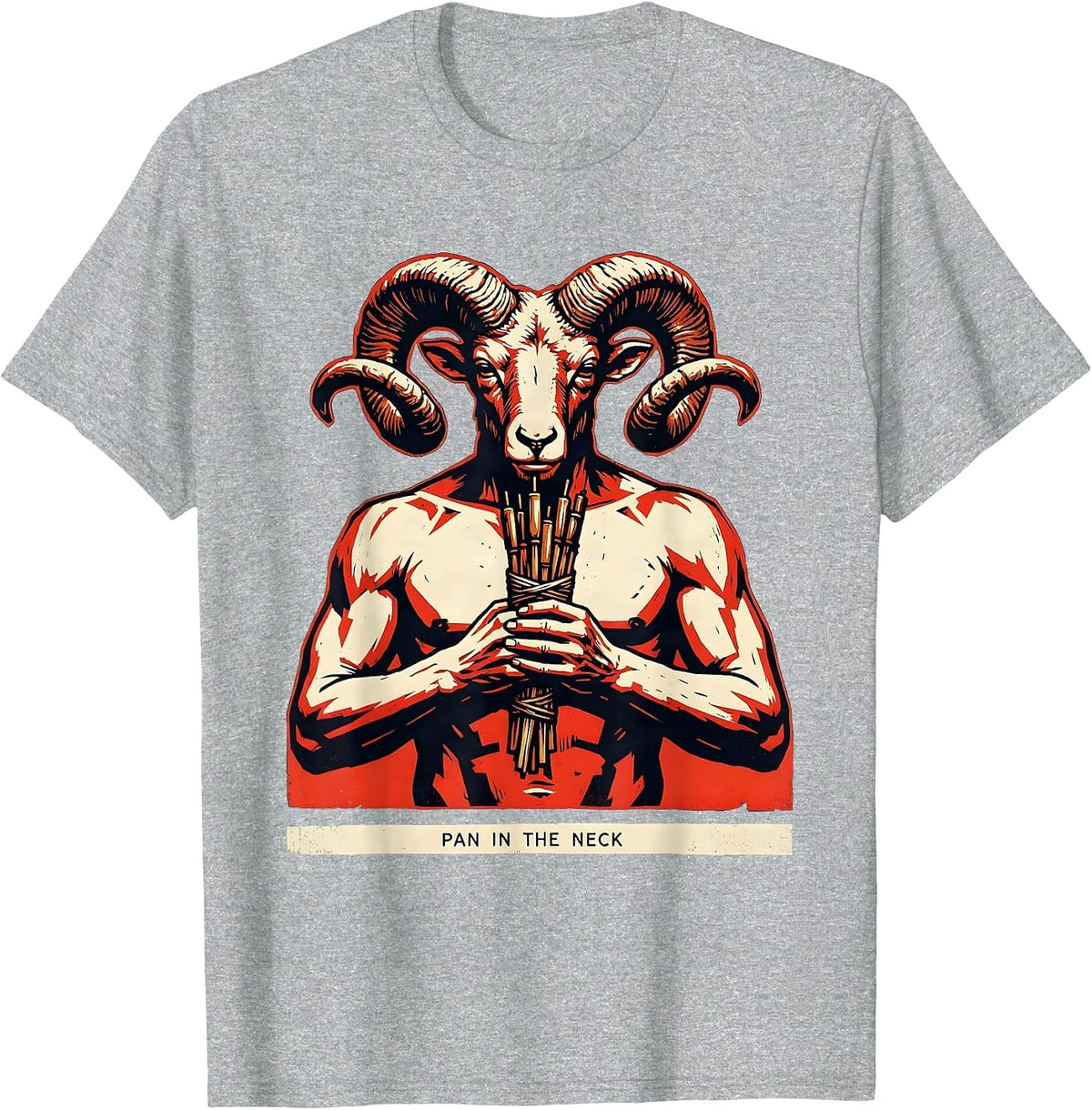 Men's Pan In The Neck Funny Greek Mythology Gods Pun Parody T-Shirt - Heather Grey