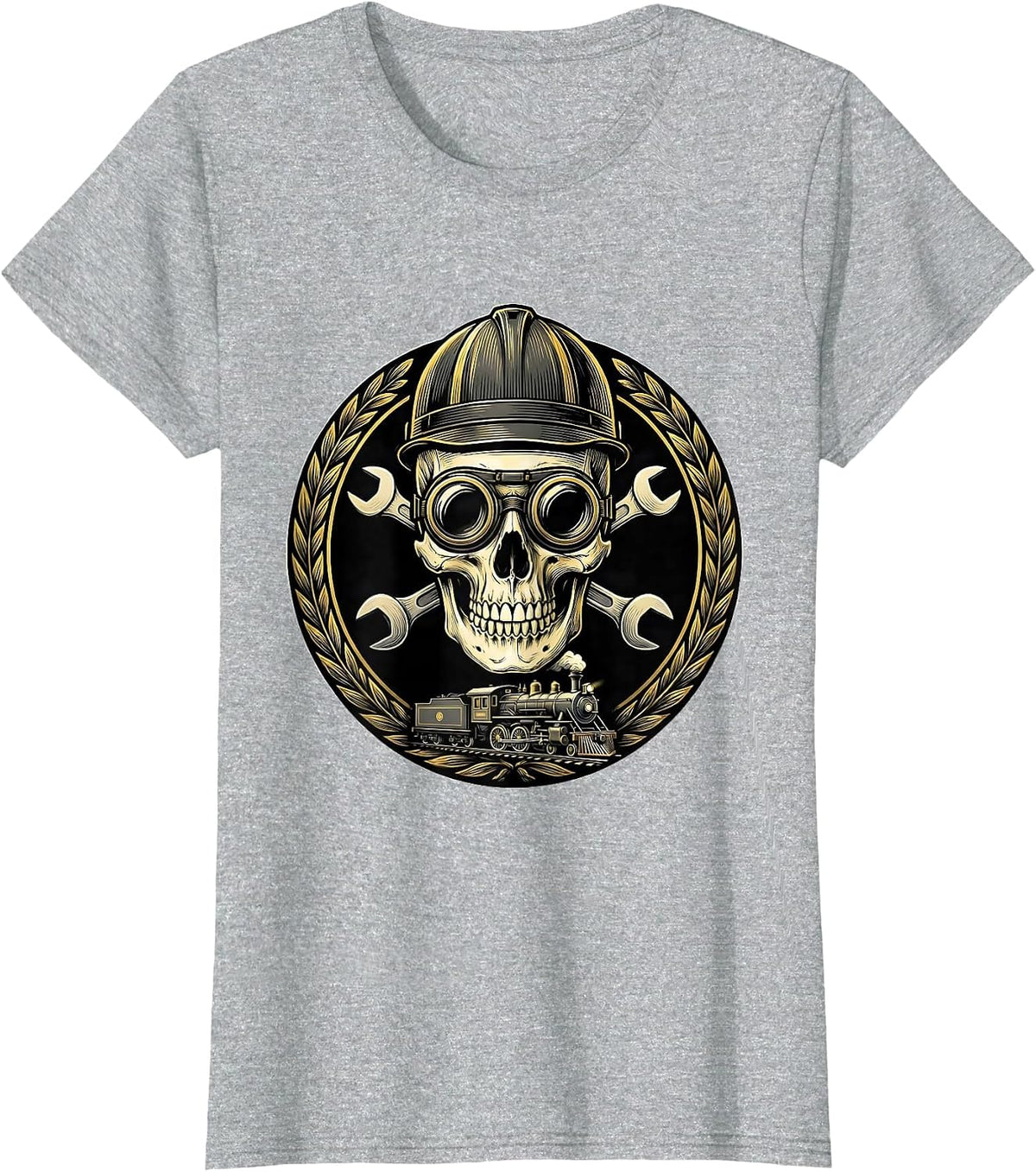 Women's Skull Engineer Cap and Goggles Graphic Tee T-Shirt - Heather Grey