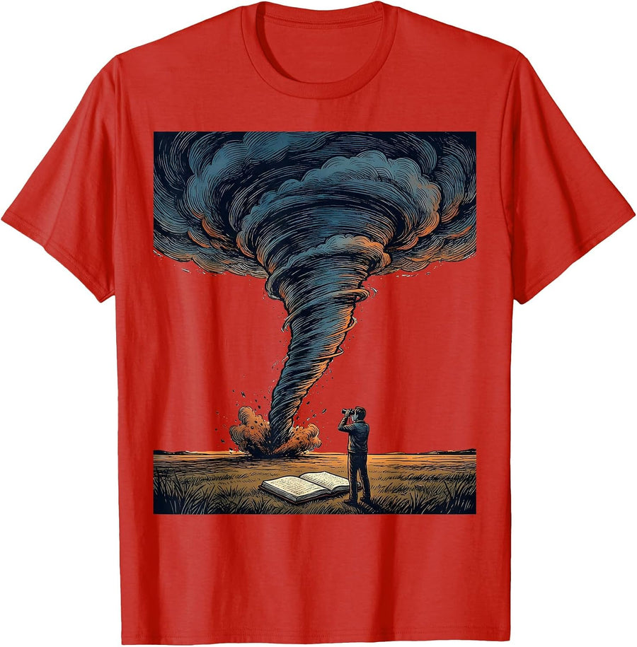 Men's Tornado Illustration Storm Chaser Meteorology Enthusiast T-Shirt - Red
