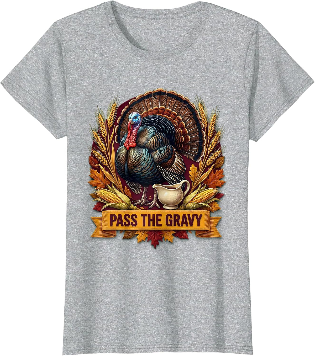 Women's Pass the Gravy Thanksgiving Humor Design T-Shirt - Heather Grey