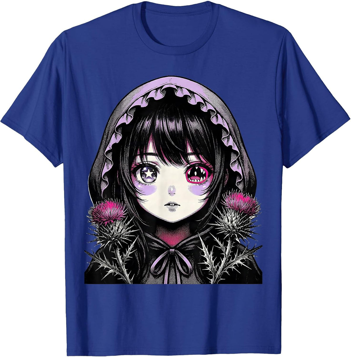 Men's Anime Girl Horror Kawaii Goth Aesthetic T-Shirt - Royal Blue