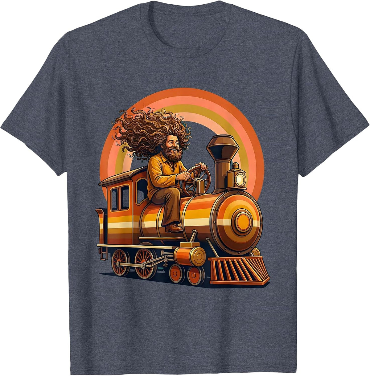Wild-Haired Locomotive Engineer Graphic Tee T-Shirt - Heather Blue