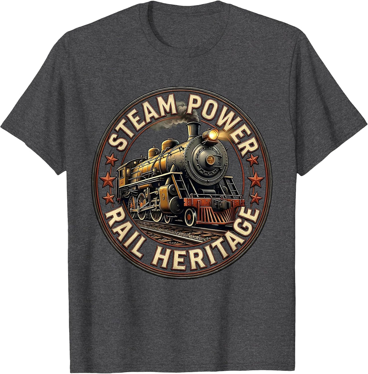 Steam Power Rail Heritage Big Boy 4014 Train Engineer T-Shirt - Dark Heather Grey