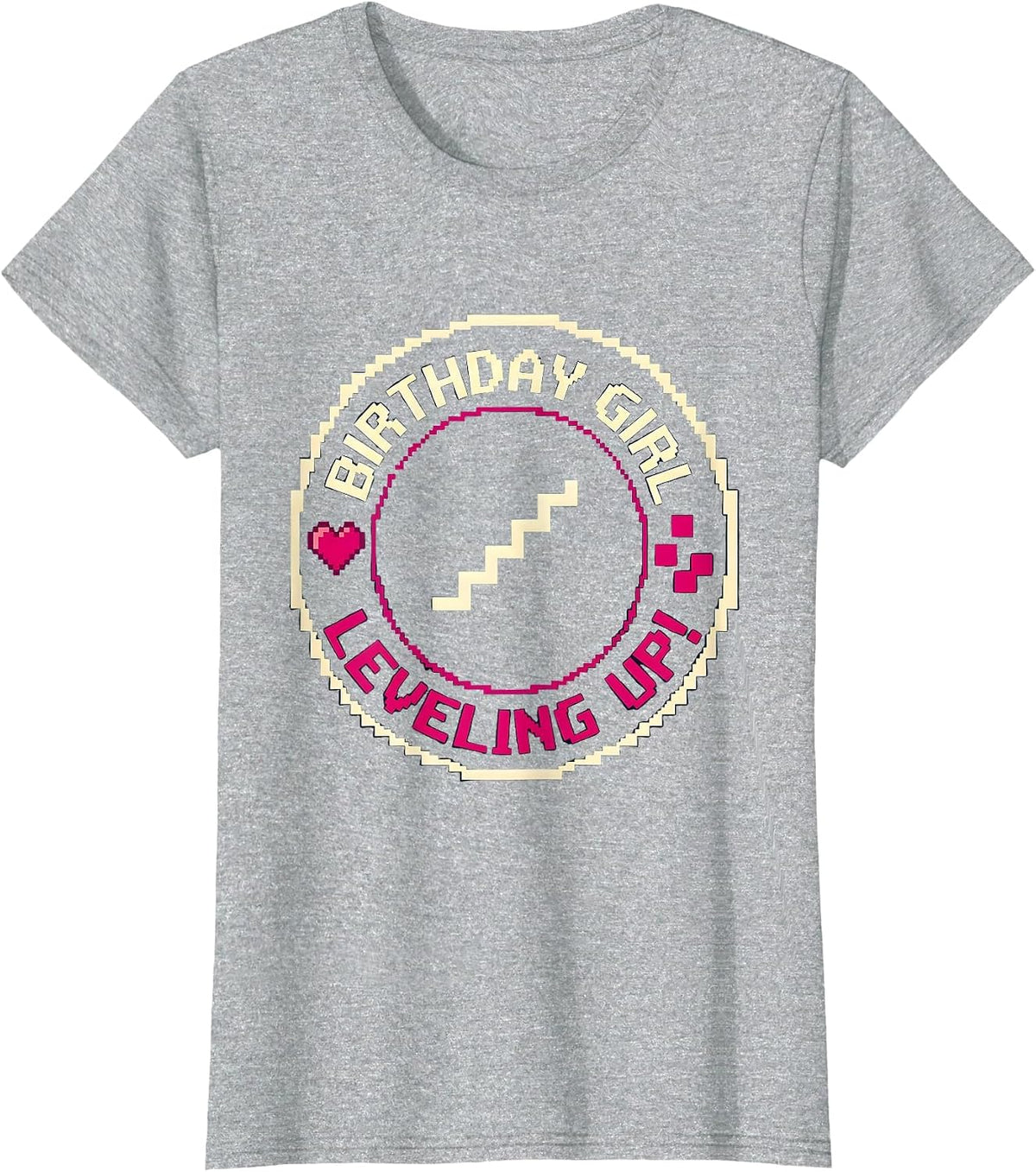 Women's Birthday Girl Leveling Up! Pixel Art Gamer Birthday Girl T-Shirt - Heather Grey