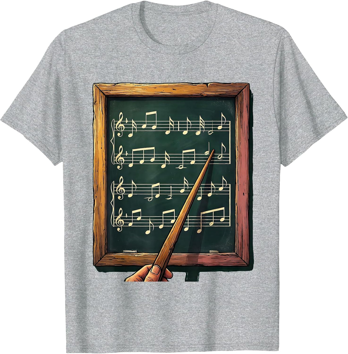 Men's Music Teacher Chalkboard Staff Notes Illustration T-Shirt - Heather Grey