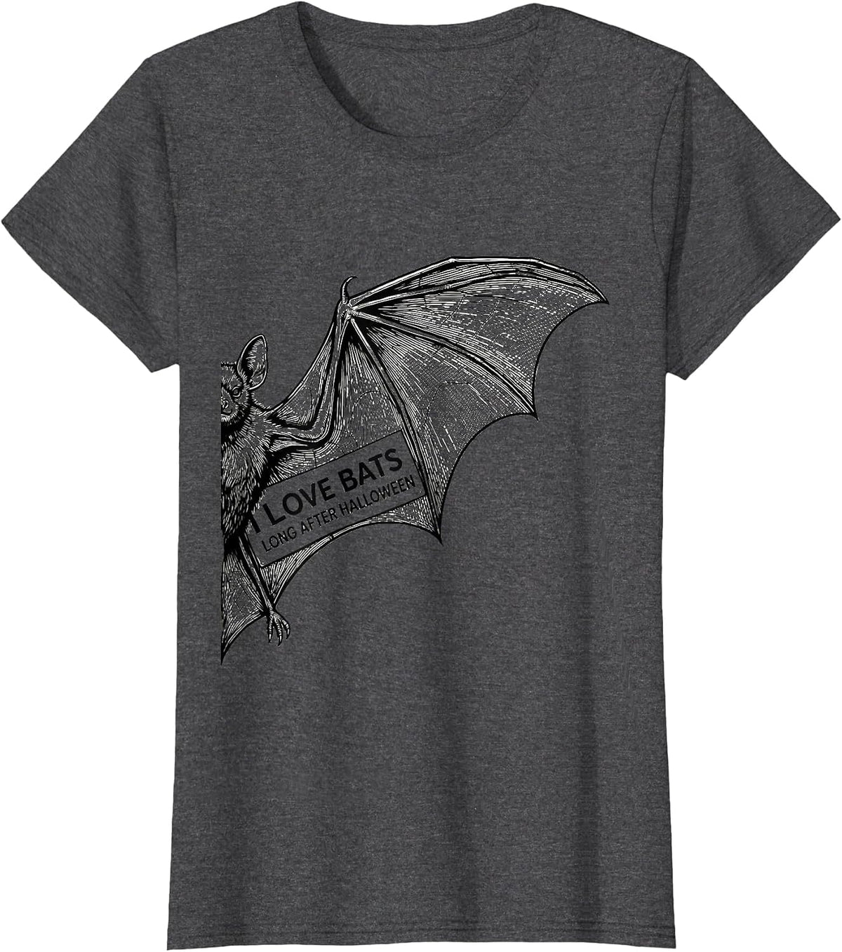 Women's I Love Bats Long After Halloween Vintage Bat Lover Halloween T-Shirt - Dark Heather Grey