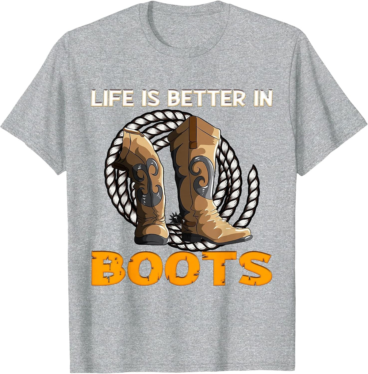 Life is Better in Boots Herd Animals Cowboy Boots T-Shirt - Heather Grey