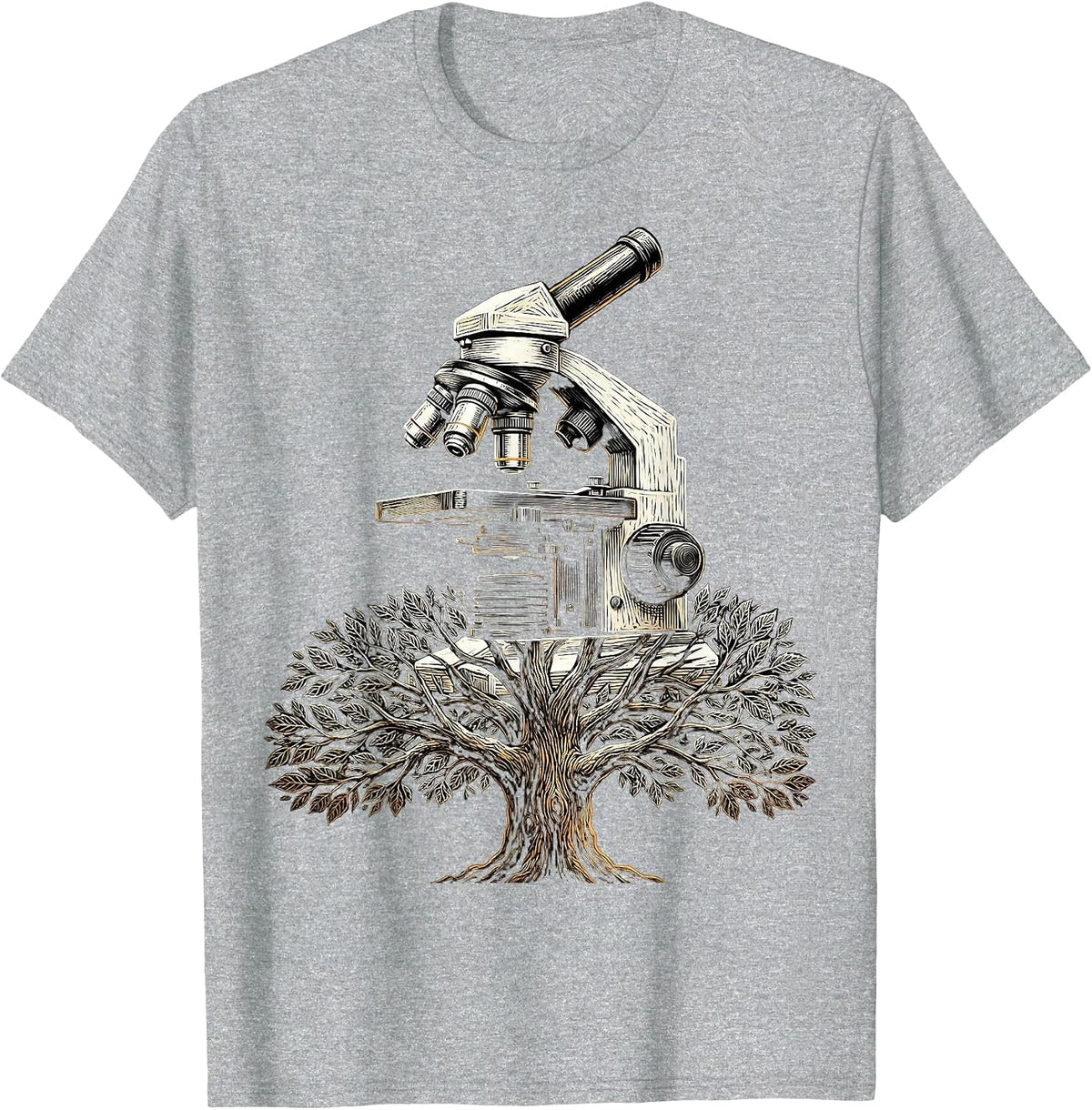Men's Microscope Tree Shadow Science Nature Graphic T-Shirt - Heather Grey