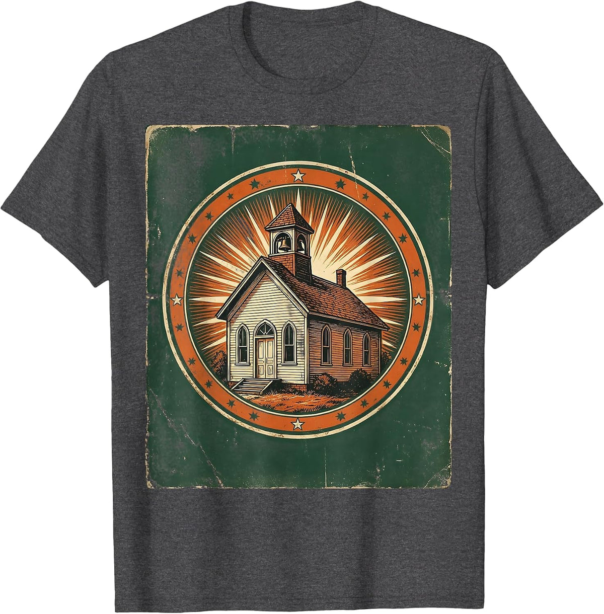 First Grade Teacher Schoolhouse Sunshine Design T-Shirt - Dark Heather Grey