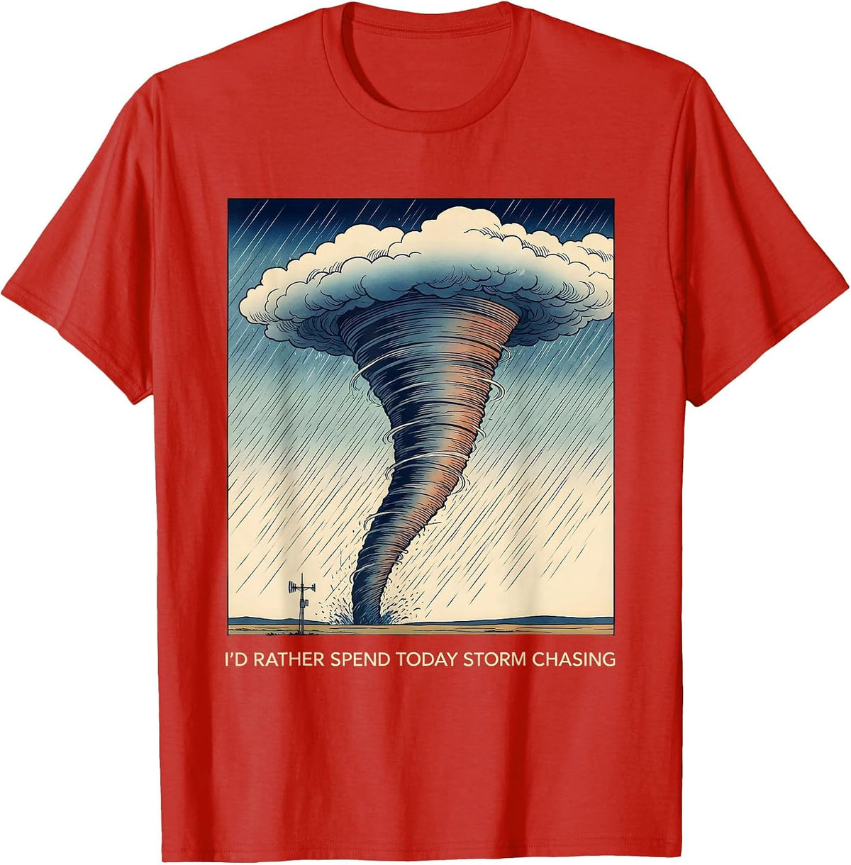 Men's I'd Rather Spend Today Storm Chasing Ukiyo E Tornado Chaser T-Shirt - Red