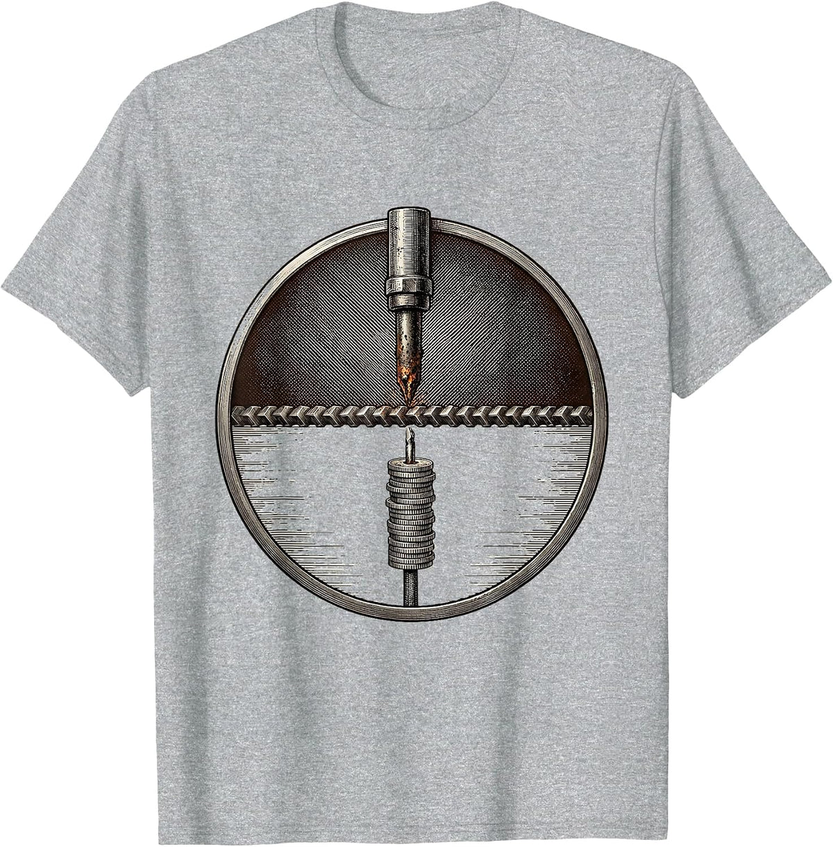 Men's Sealed Welding Badge Crosshatch Etching Blue Collar Worker T-Shirt - Heather Grey
