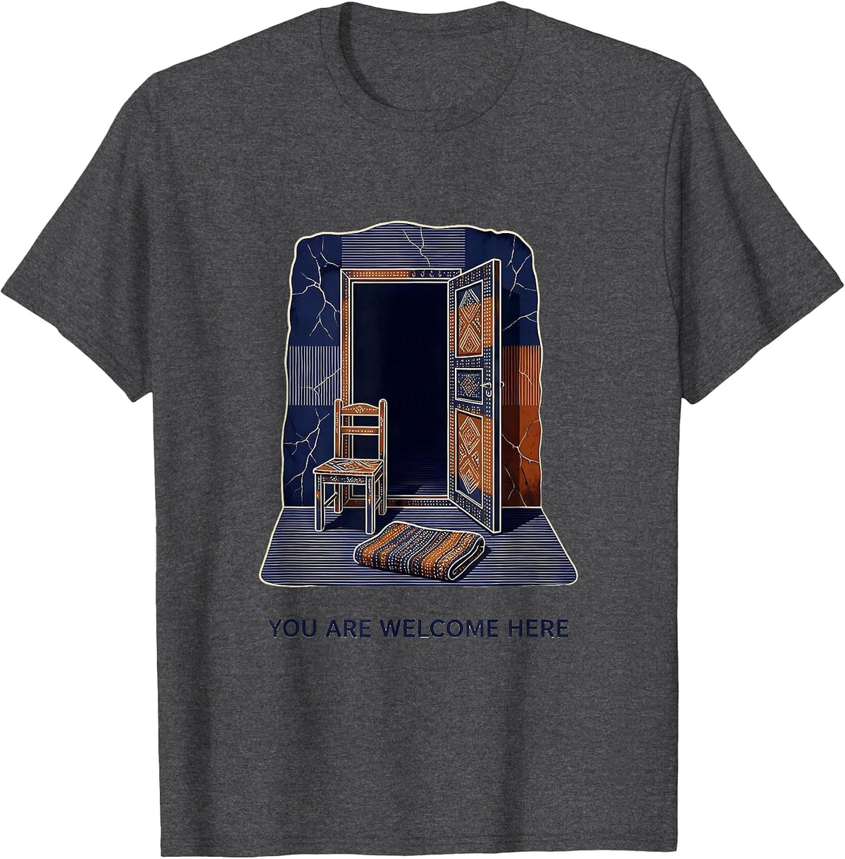 Men's You Are Welcome Here Batik Wax Resist Mental Health T-Shirt - Dark Heather Grey