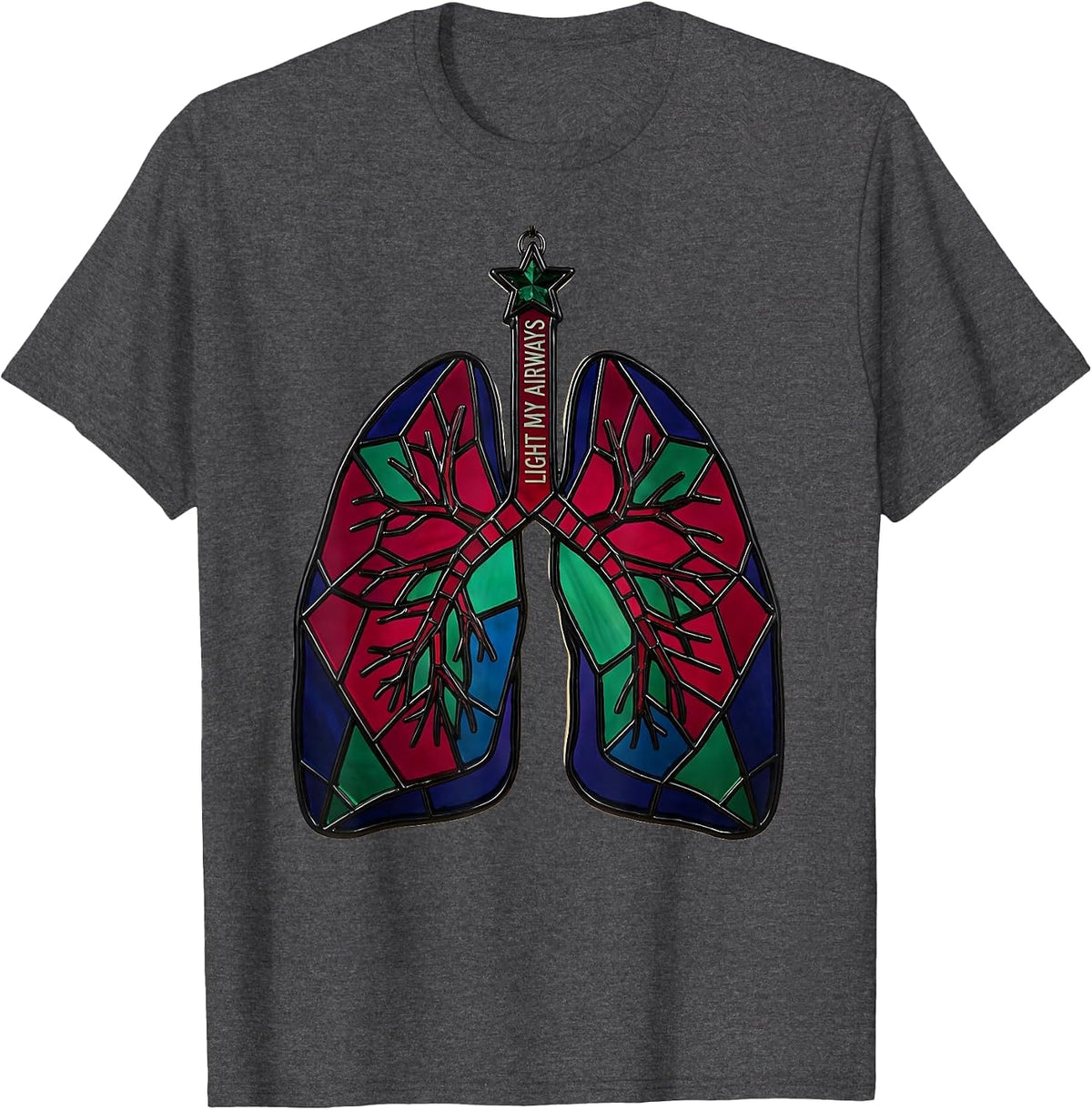Men's Light My Airways Stained Glass Mosaic Respiratory Therapist T-Shirt - Dark Heather Grey