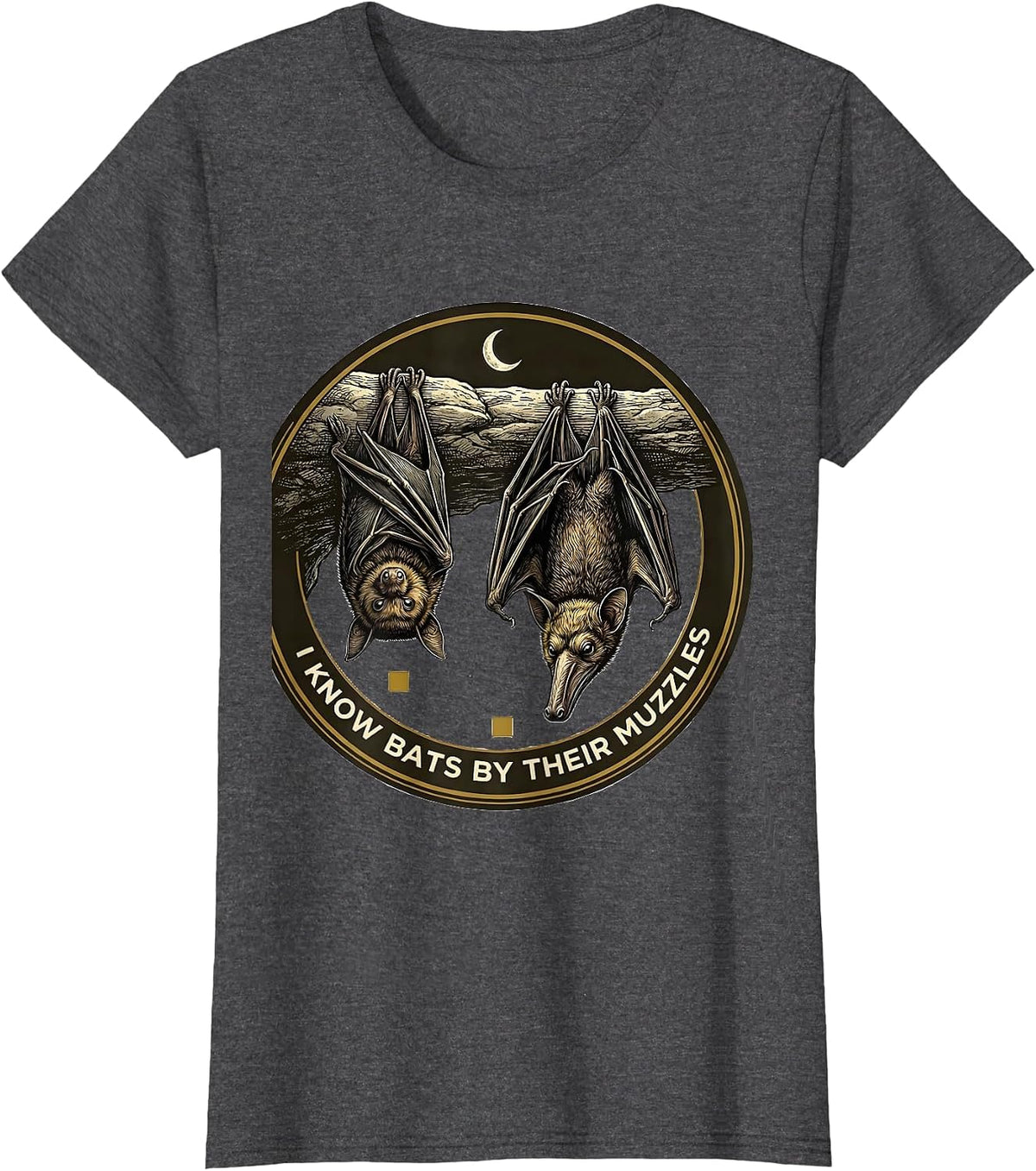 Women's I Know Bats By Their Muzzles Vintage Bat Lover Nature T-Shirt - Dark Heather Grey