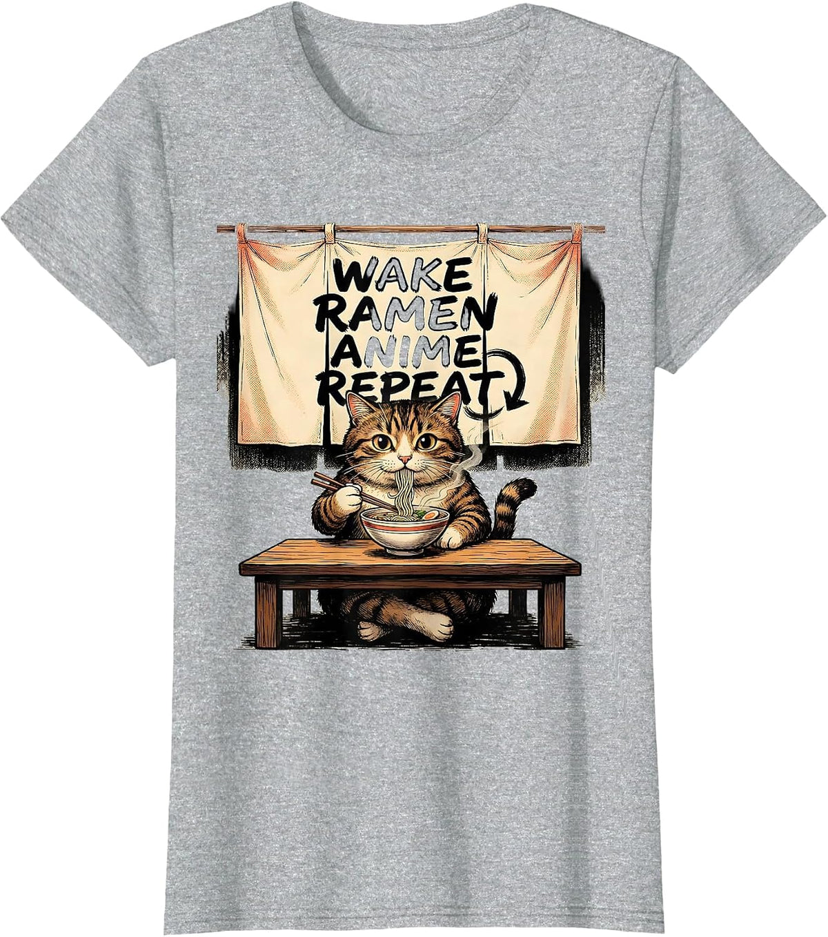 Wake Ramen Anime Repeat Funny Kawaii Cat Lover Gift T-Shirt - Heather Grey