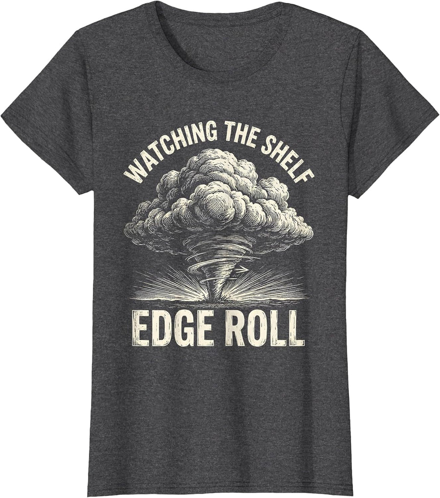 Women's Watching The Shelf Edge Roll Woodcut Engraving Storm Chaser T-Shirt - Dark Heather Grey