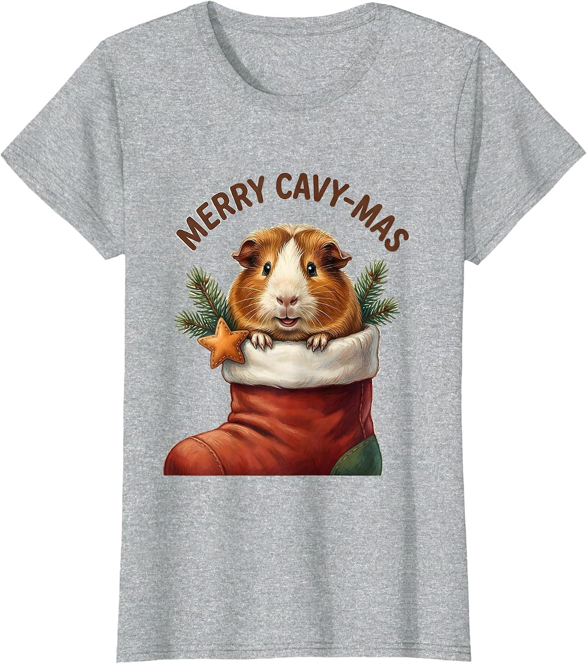 Merry Cavy-mas Storybook Guinea Pig Christmas Pet Lover T-Shirt - Heather Grey