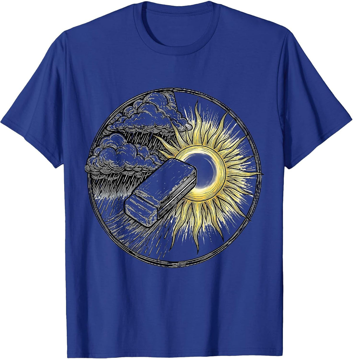 Teacher Eraser Clears Storm Clouds Sunshine Art T-Shirt - Royal Blue